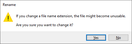 Changing file extension to .zip warning